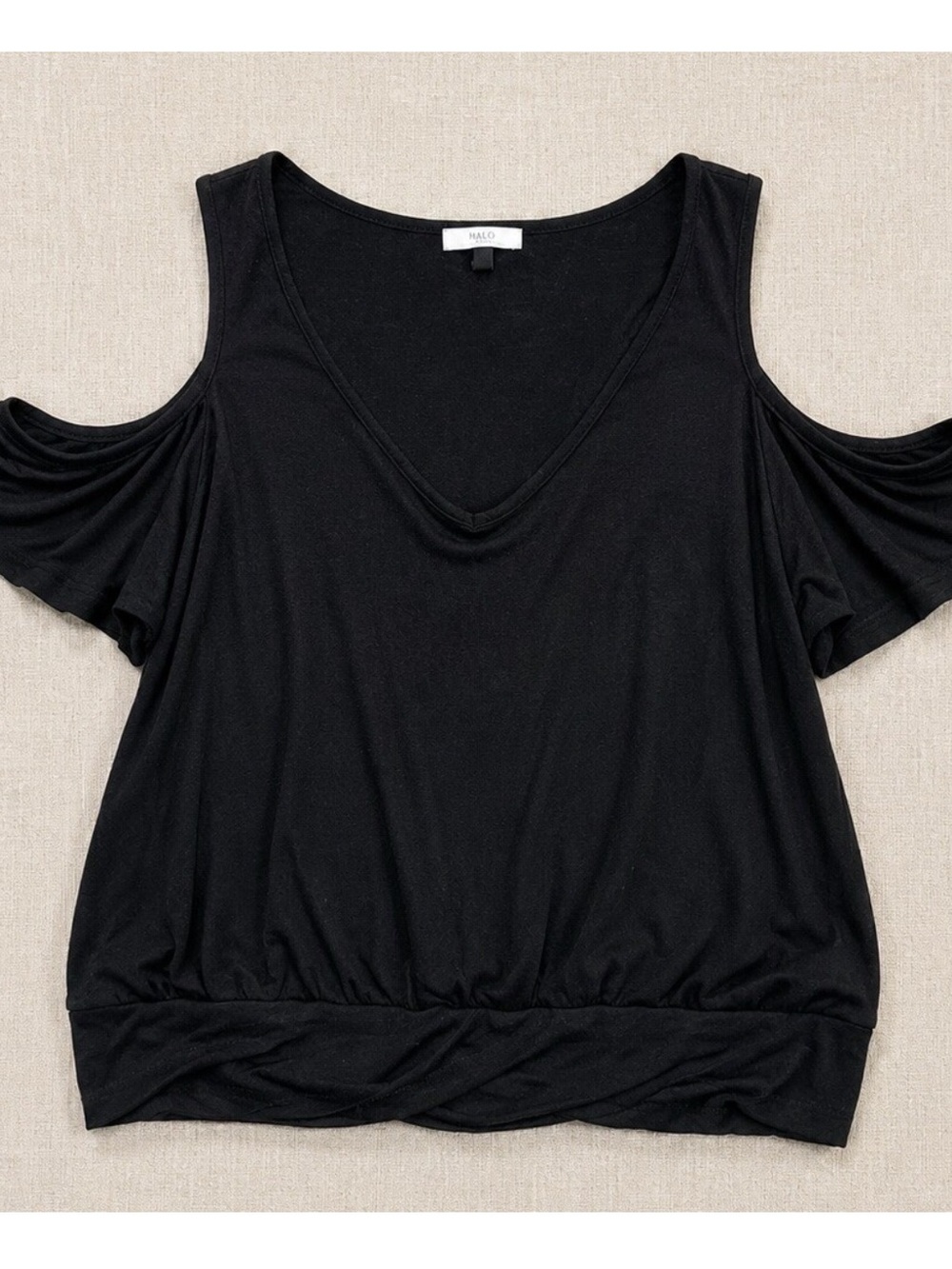 Halo Black Cold-Shoulder V-Neck Women's Top